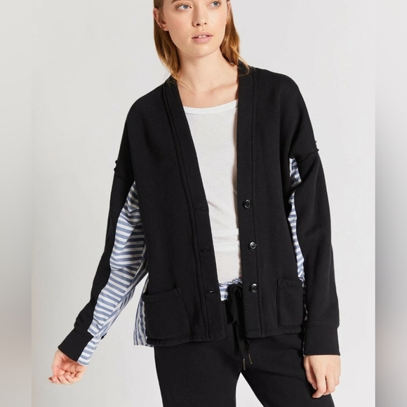 Current Elliott The Recrafted Cardigan Striped Black - Picture 7 of 10